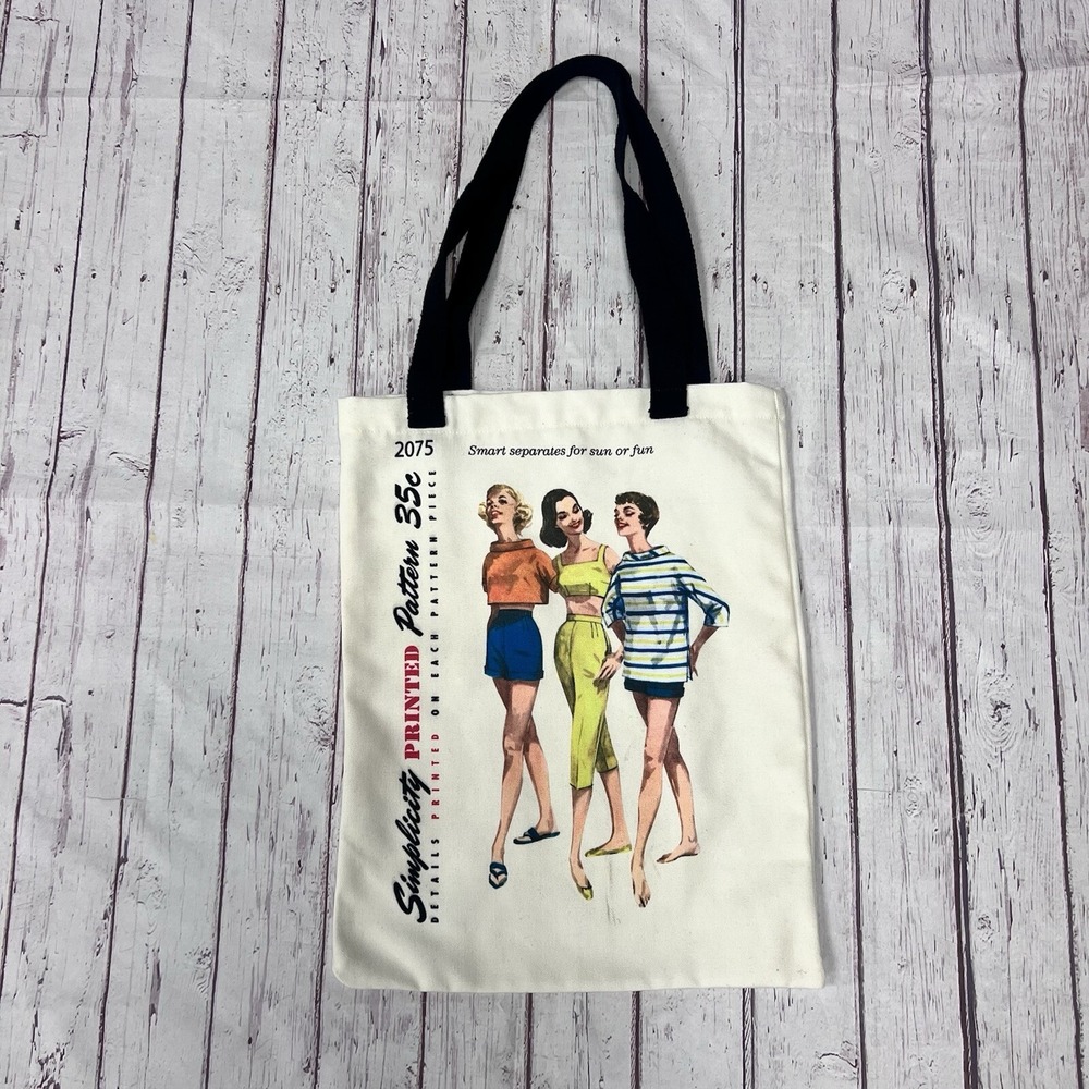 Simplicity Vintage Retro Sewing Pattern Sew 35 C Bag Tote Sun Or Fun Off White